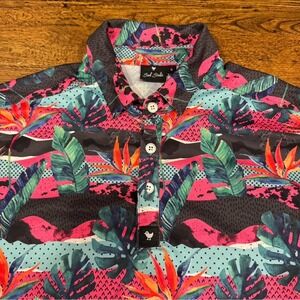Bad Birdie Pink Tropical Hawaiian‎ Floral Performance Golf Polo Shirt Men Small